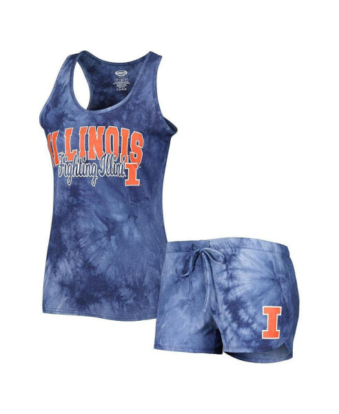 Пижама Concepts Sport женская ночная сетка "Illinois Fighting Illini" цвета темно-синего с принтом Tie-Dye