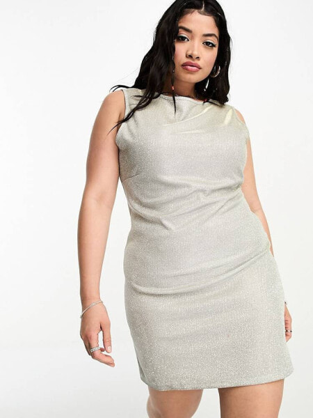 COLLUSION Plus glitter vest mini dress in silver