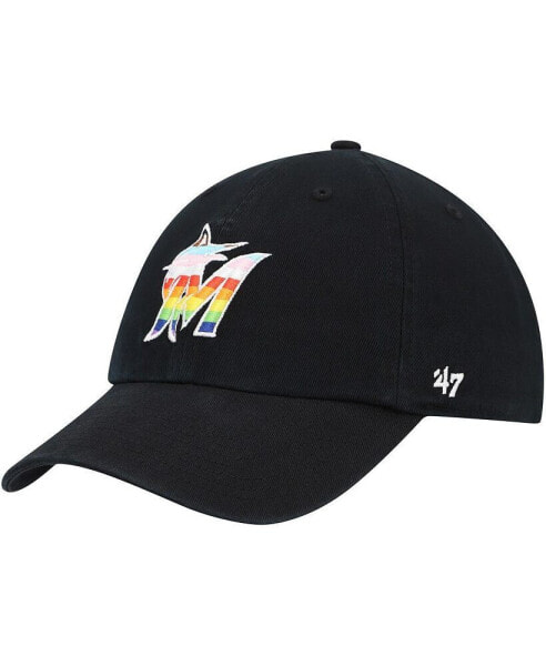 Men's Black Miami Marlins Team Pride Clean Up Adjustable Hat