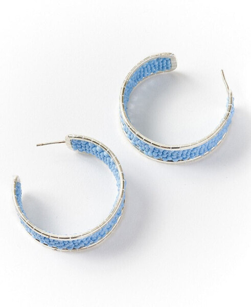 Rajiyah Beaded Hoop Earrings - Silver, Turquoise