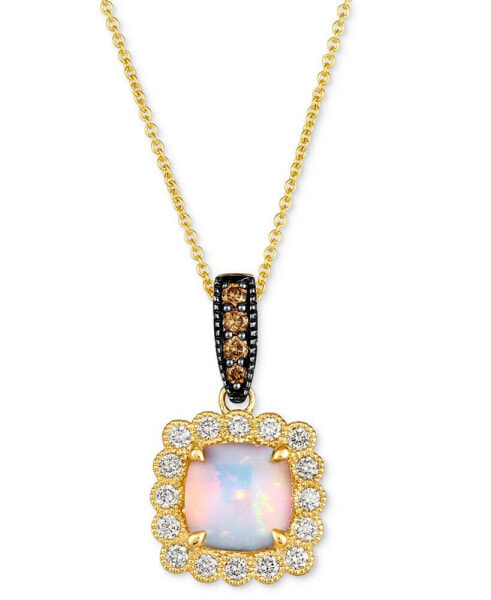 Le Vian neopolitan Opal (1-1/4 ct. t.w.) & Diamond (3/8 ct. t.w.) Halo Pendant Necklace in 14k Gold, 18" + 2" extender