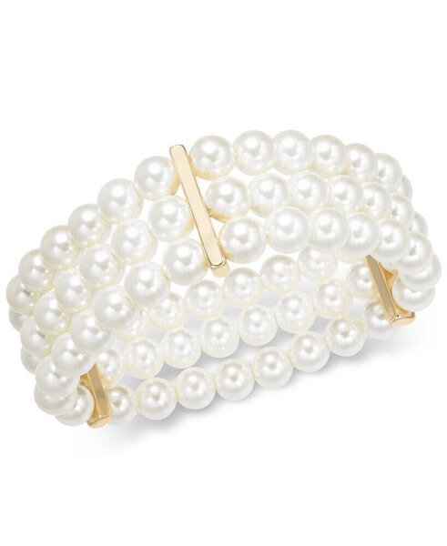 Gold-Tone Imitation Pearl Triple-Row Stretch Bracelet, Created for Macy's