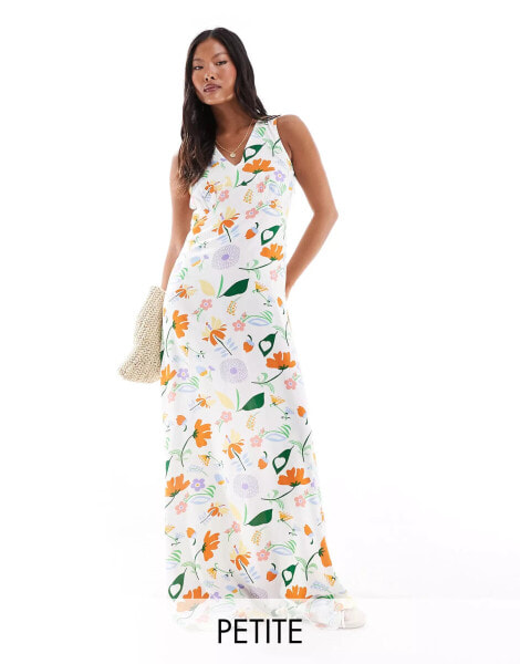 ONLY Petite floral print maxi dress in white