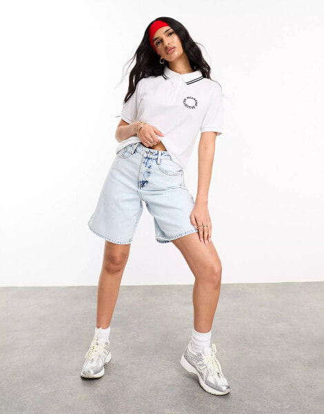 ASOS DESIGN Weekend Collective longline denim shorts in acid blue wash