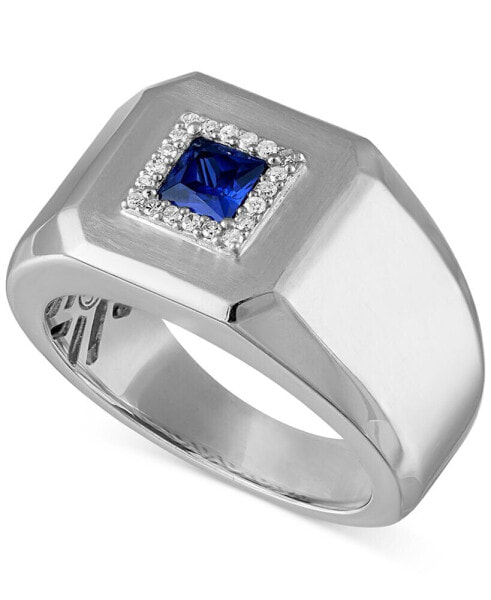 Men's Lab Created Sapphire (1/2 ct. t.w.) & Diamond (1/10 ct. t.w.) Ring in Sterling Silver