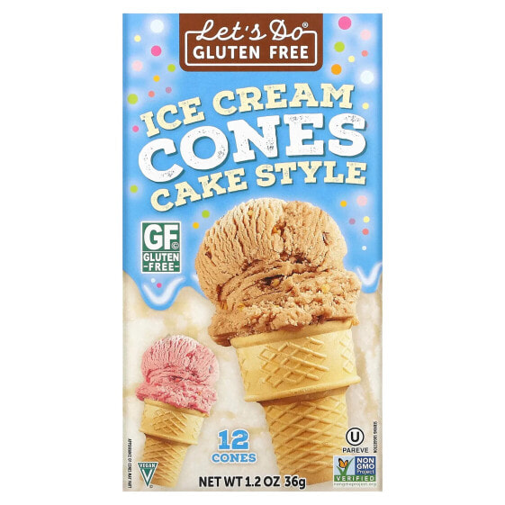 Let's Do Gluten Free, Ice Cream Cones, Cake Style, 12 Cones