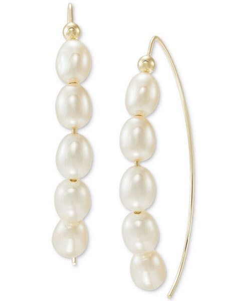 Cultured Freshwater Rice Pearl (5-6mm) Threader Earrings in 10k Gold
