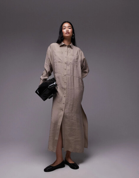 Topshop maxi shirt dress in mushroom