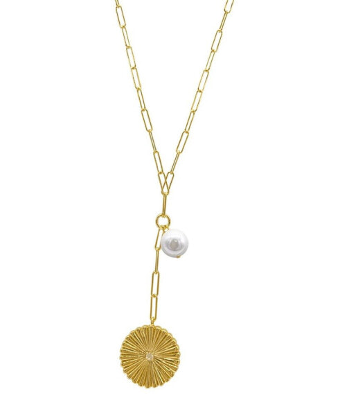 ADORNIA sunburst Pendant Y- Necklace with Pearl Drop