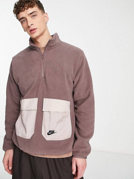 Nike Sport Utility half zip polar fleece sweatshirt in brown