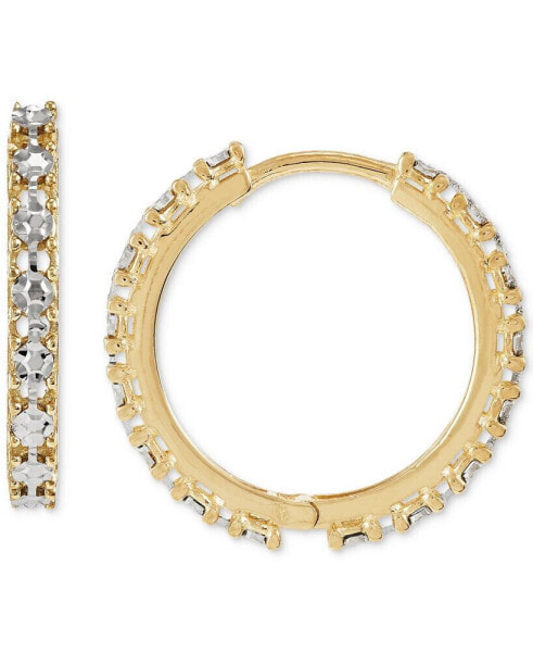 Diamond Cut Flat Bead Link Small Huggie Hoop Earrings in 10k Two-Tone Gold, 3/4"