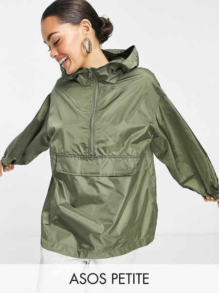 ASOS DESIGN Petite overhead rain jacket in khaki