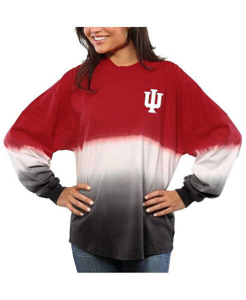 Women's Crimson Indiana Hoosiers Ombre Long Sleeve Dip-Dyed Spirit T-shirt