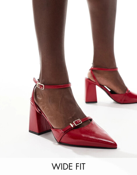 RAID Wide Fit Neim block heeled shoes in cherry red