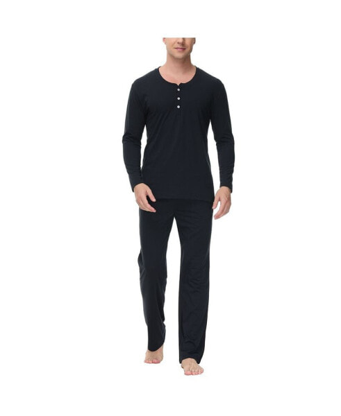 Men's Two Piece Henley Pajama Set