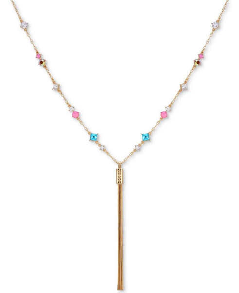 Gold-Tone Multicolor Crystal & Chain Tassel Lariat Necklace, 26" + 2" extender