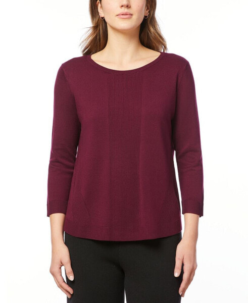 Women's Boat-Neck, Ribbed-Detail 3/4-Sleeve Sweater, Regular & Petites