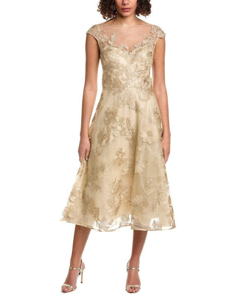 Teri Jon By Rickie Freeman Tulle Applique Cocktail Dress Women's Metallic 2