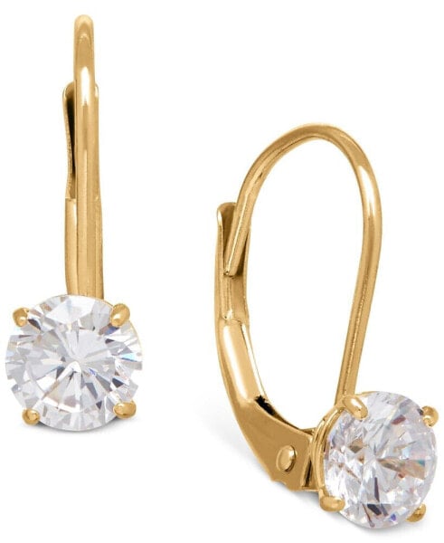 Solitaire Cubic Zirconia Hoop Earrings in 14k Yellow, White, or Rose Gold