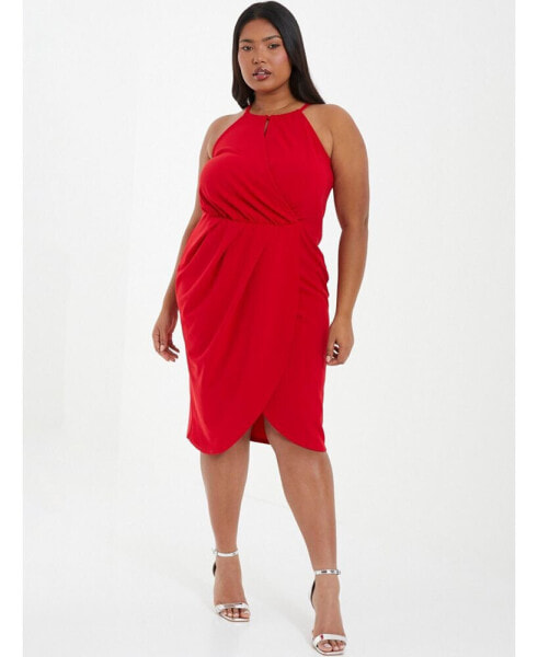 Plus Size High Neck Wrap Dress