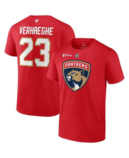 Men's Carter Verhaeghe Red Florida Panthers 2024 Stanley Cup Champions Authentic Stack Name Number T-Shirt