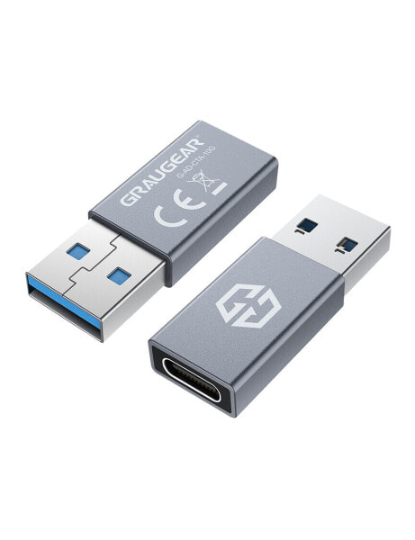 Серебряный переходник USB-A - USB-C GrauGear G-AD-CTA-10G.