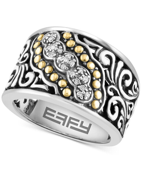 EFFY® Diamond Scrollwork Statement Ring (1/10 ct. t.w.) in Sterling Silver & 18k Gold-Plate