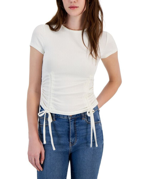 Juniors' Ribbed Side-Ruched Top