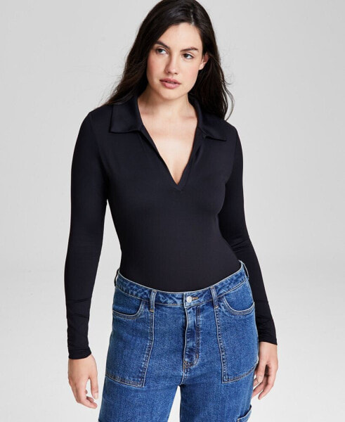 Women's Polo-Collar Long-Sleeve Bodysuit, Created for Macy's