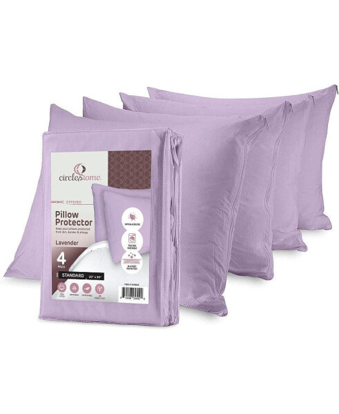 100% Cotton Standard Pillow Protector with Zipper - (4 Pack)