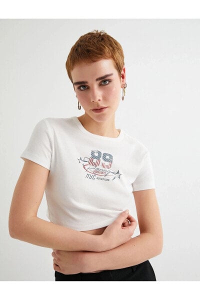 Топ Koton Slim Fit Crop Tee Pure