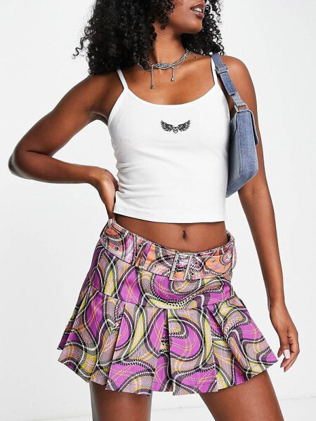 The Ragged Priest warp check super mini skirt in multi