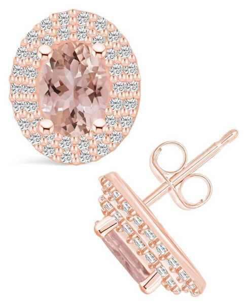 Morganite (1-3/8 ct. t.w.) and Diamond (1/2 ct. t.w.) Halo Stud Earrings in 14K Rose Gold