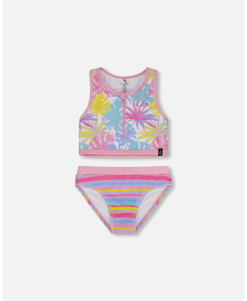 Girl Two Piece Swimsuit Palm Leaf Pastel Print - Toddler Child