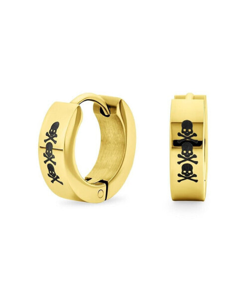 Biker Jewelry Small Halloween Skull Hoop Kpop Huggie Earrings For Women Gold Tone Stainless Steel