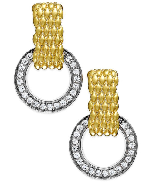 Diamond Mesh Circle Drop Earrings in 22k Yellow Gold Vermeil over Sterling Silver and Sterling Silver