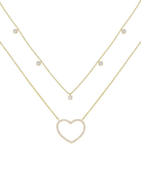 Crystal Heart Drop Layered Necklace, Set of 2