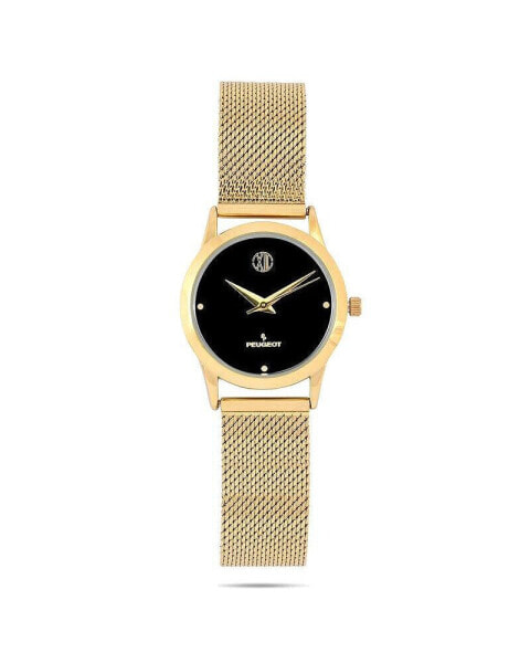 Women's 30mm Wafer Slim Gold Plated Case Watch with Mesh Band