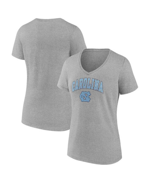 Women's Heather Gray North Carolina Tar Heels Evergreen Campus V-Neck T-shirt