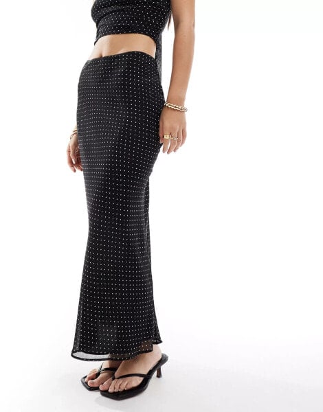 Bershka sheer maxi skirt co-ord in black polka dot