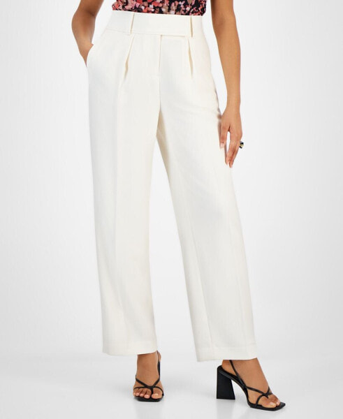 Women's Pleated Extended Tab Mid Rise Pants, Created for Macy's