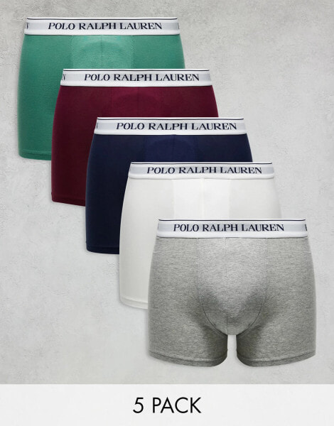 Polo Ralph Lauren 5 pack boxers with logo waistband in black white green burgundy grey