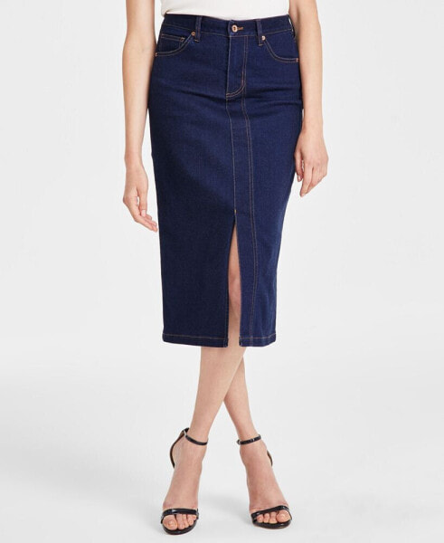 Women's Slit-Front Midi Denim Skirt