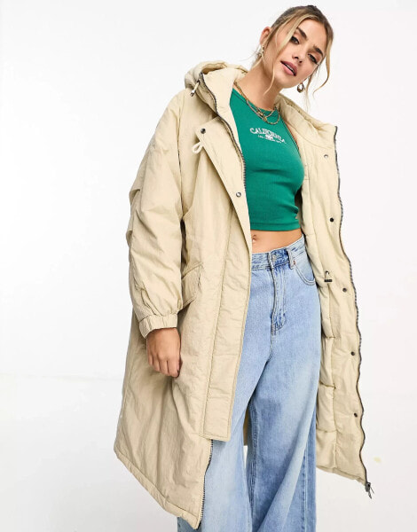 Pull&Bear padded longline coat with toggle detail in stone