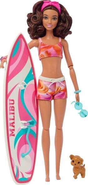 Lalka Barbie Mattel plażowa (brunetka) + akcesoria HPL69