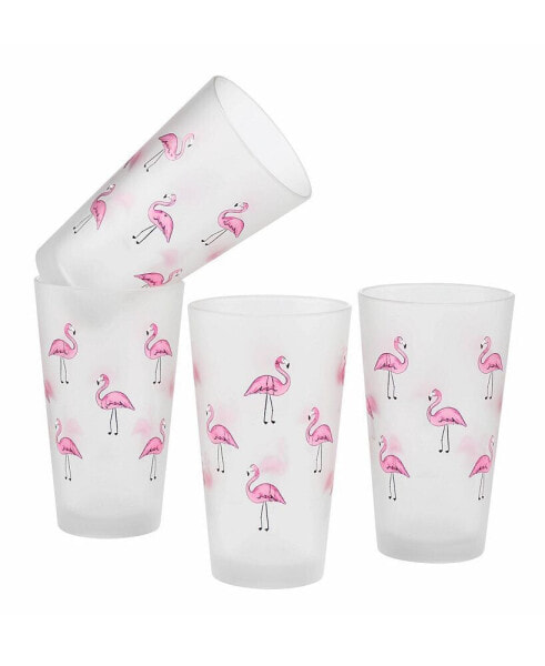 Flamingos Pint Glass 16-Ounce Set of 4