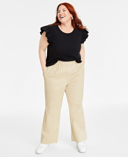 Trendy Plus Size Flutter-Sleeve Crewneck T-Shirt, Created for Macy's