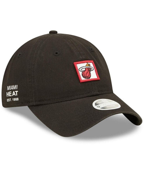 Women's Black Miami Heat Mini Patch 9Twenty Adjustable Hat