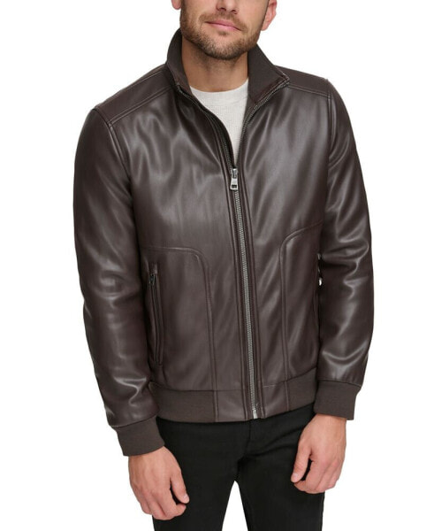 Men's Faux-Leather Bomber Jacket