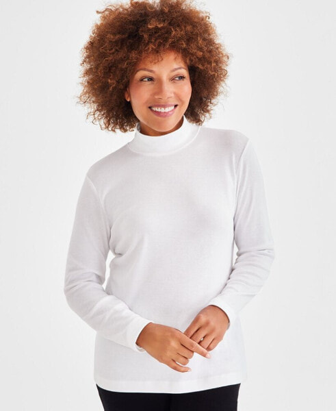 Petite Mock-Neck Cotton Long-Sleeve T-Shirt, Created for Macy's